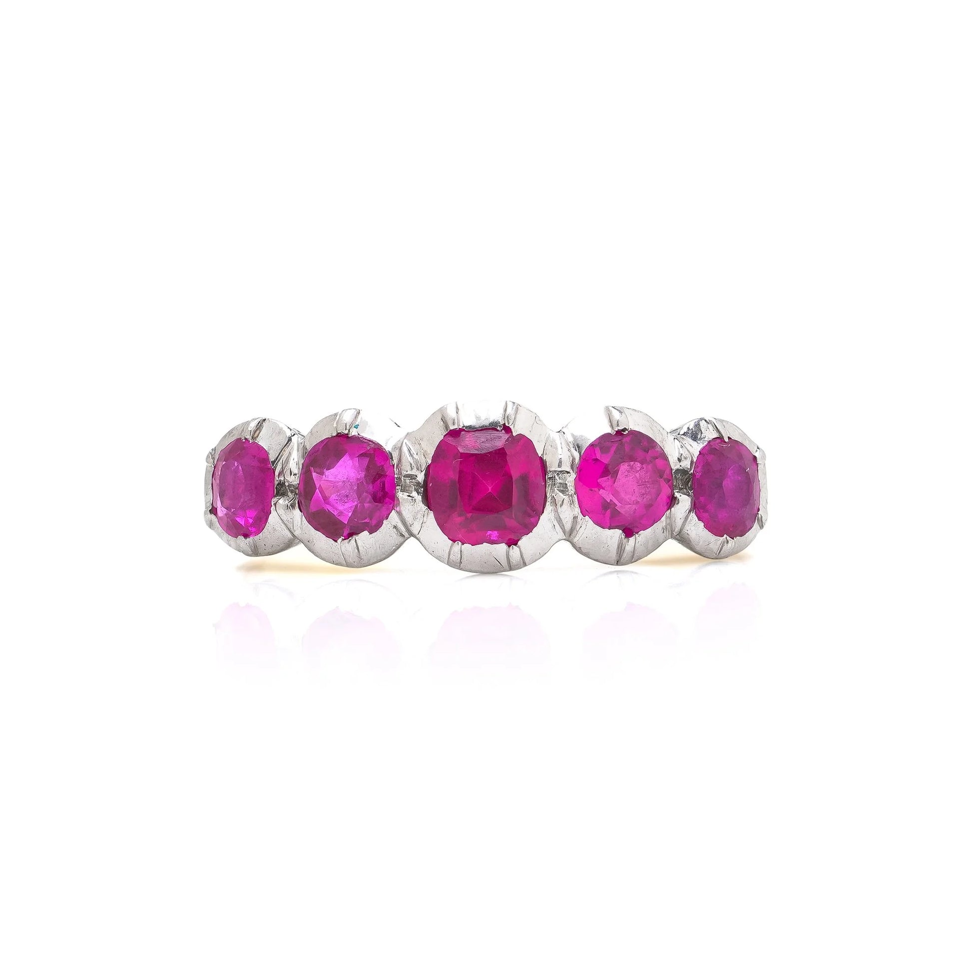 Edwardian 18KT Gold Natural Ruby Five Stone Ring