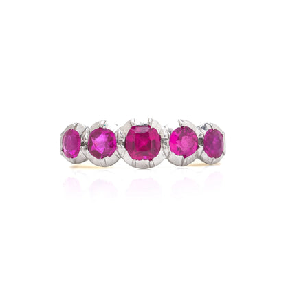 Edwardian 18KT Gold Natural Ruby Five Stone Ring