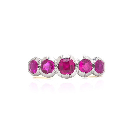 Edwardian 18 ct Gold Natural Ruby Five Stone Engagement Ring