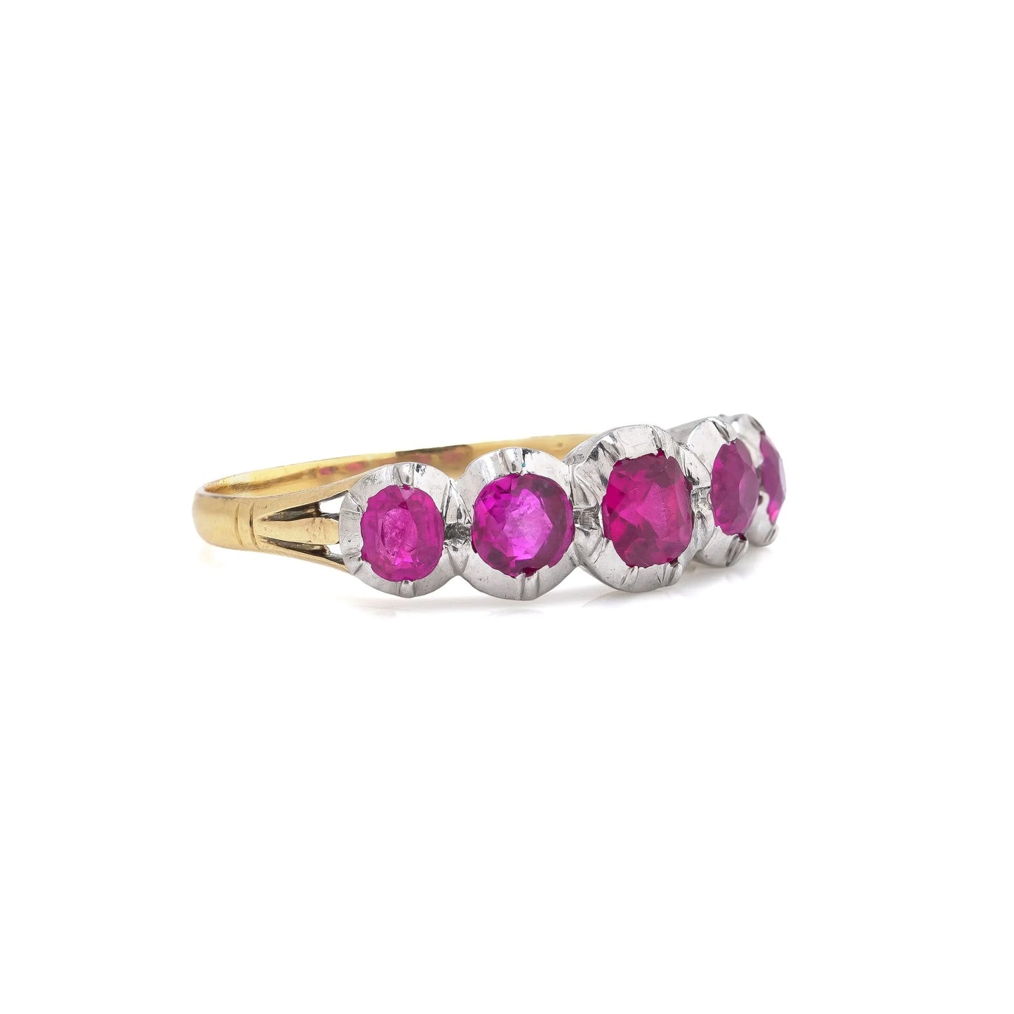 Edwardian 18KT Gold Natural Ruby Five Stone Ring