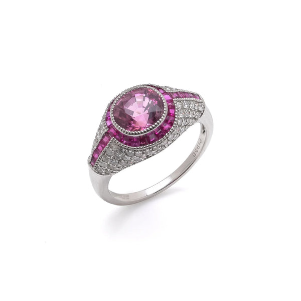 Natural Burma Ruby and Diamond Cluster Engagement Ring