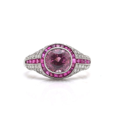 Natural Burma Ruby and Diamond Cluster Ring