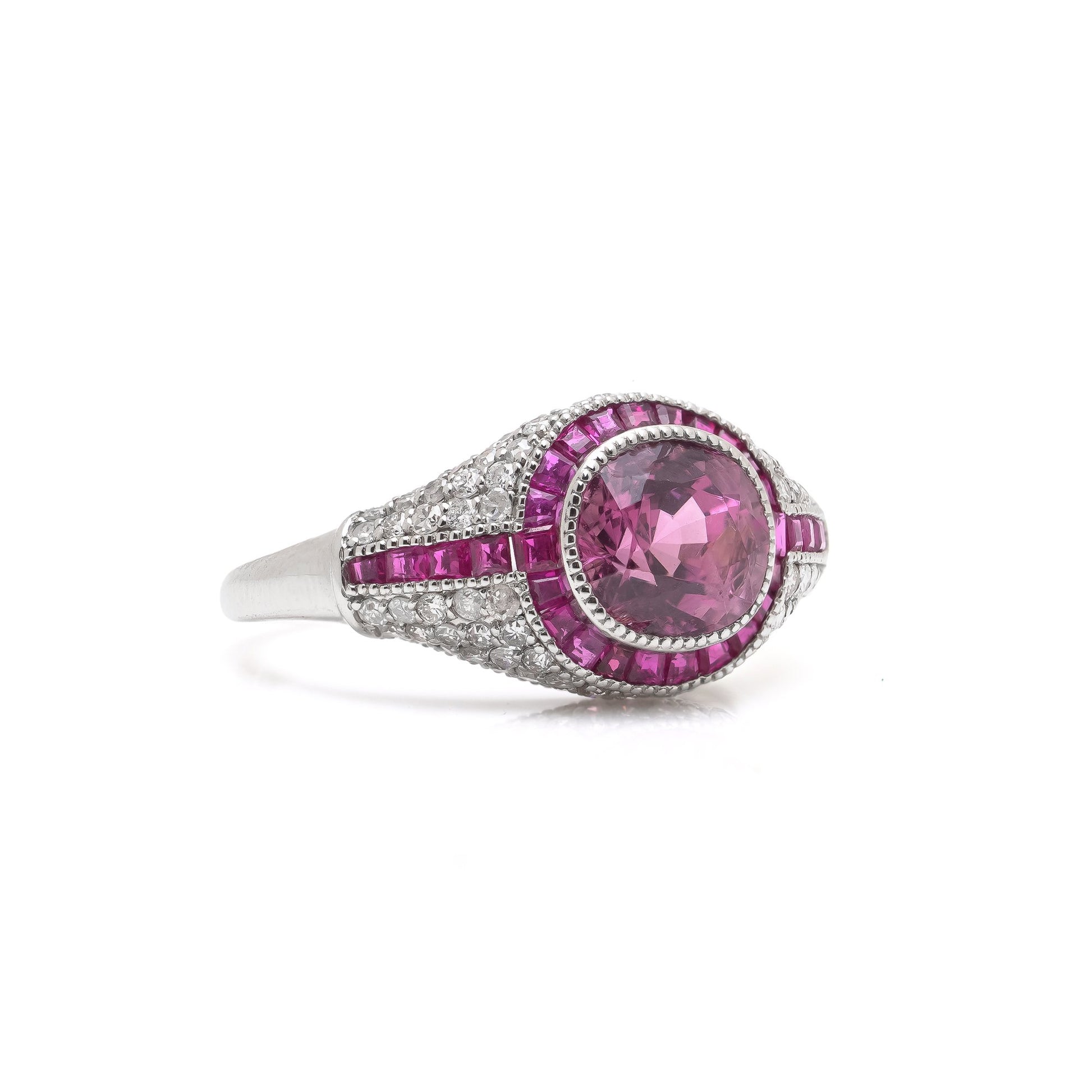 Natural Burma Ruby and Diamond Cluster Ring
