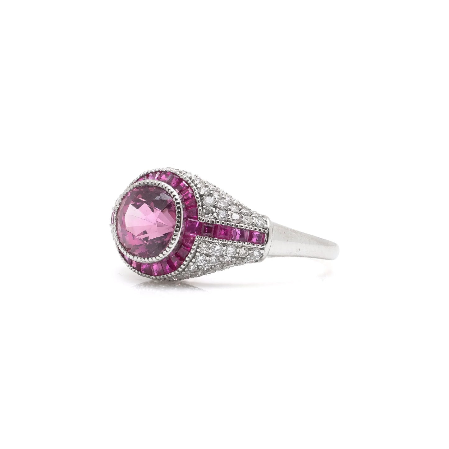 Natural Burma Ruby and Diamond Cluster Ring