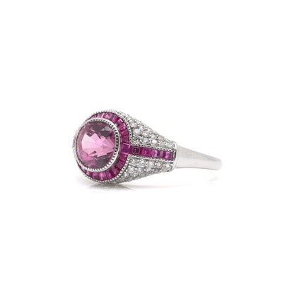 Natural Burma Ruby and Diamond Cluster Ring