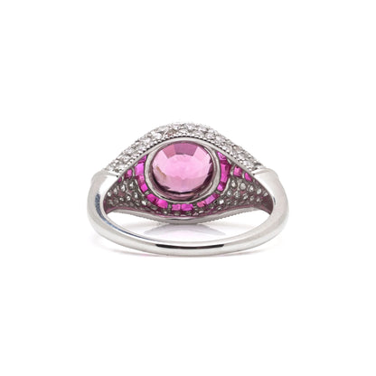 Natural Burma Ruby and Diamond Cluster Ring