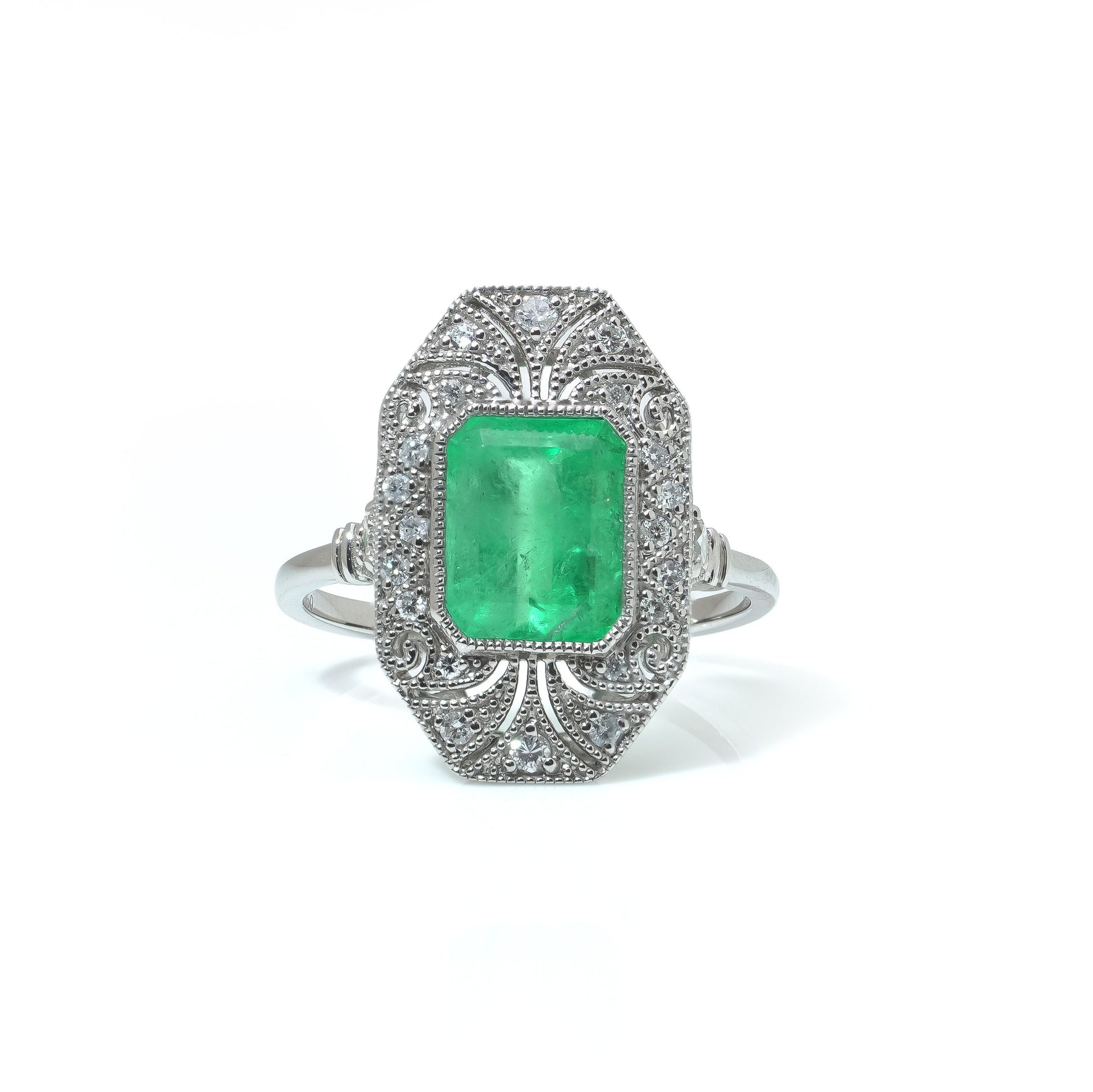 Emerald and Diamond Art Deco Style Ring