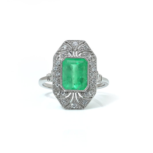 Emerald and Diamond Art Deco Style Ring