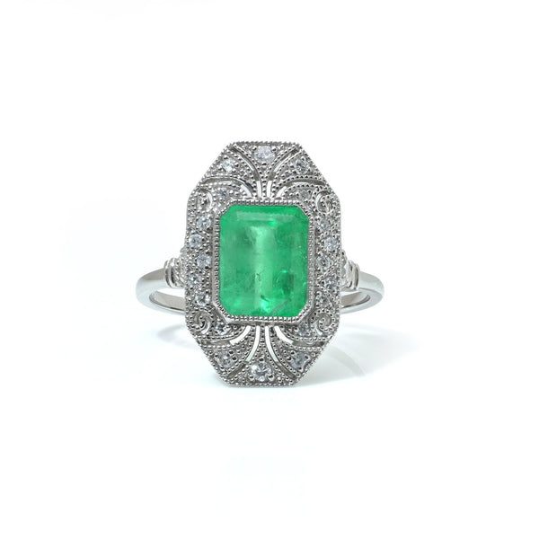 Emerald and Diamond Art Deco Style Ring