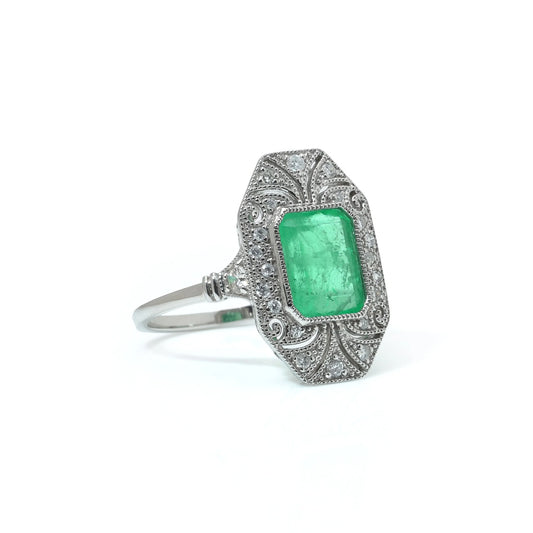 Emerald and Diamond Art Deco Style Ring