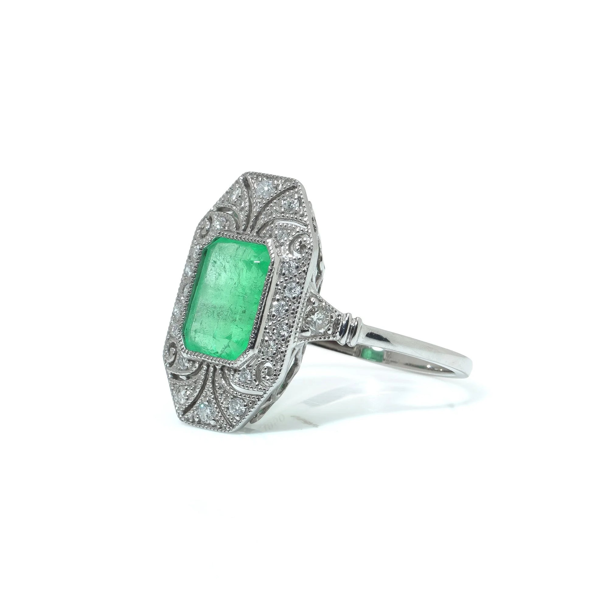 Emerald and Diamond Art Deco Style Ring