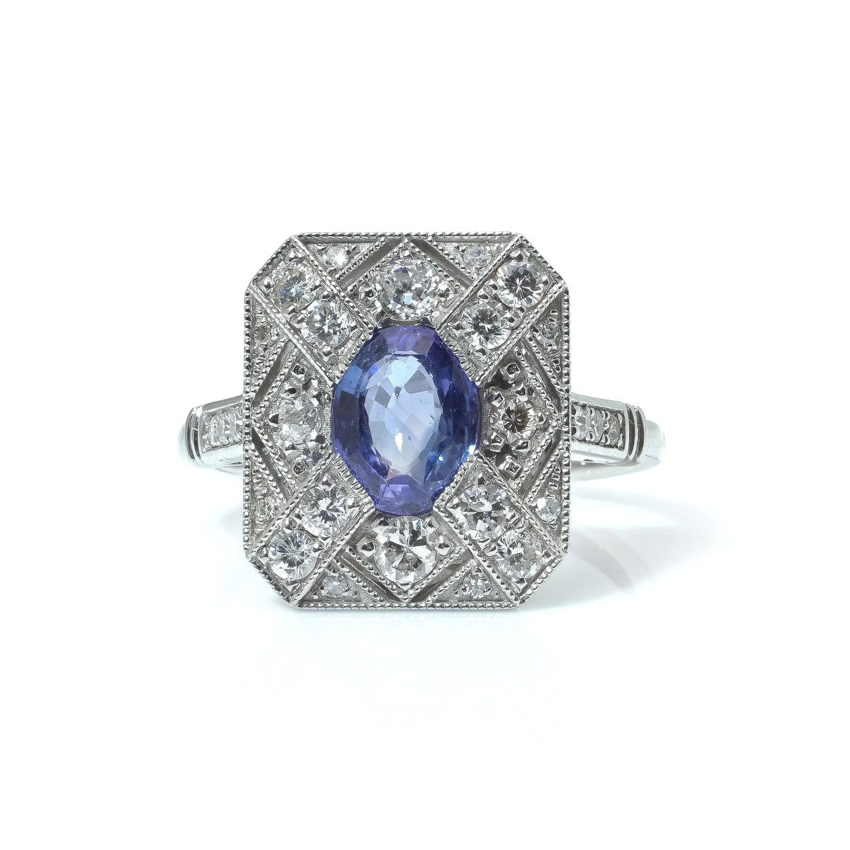 Art Deco Style Sapphire And Diamond Engagement Ring