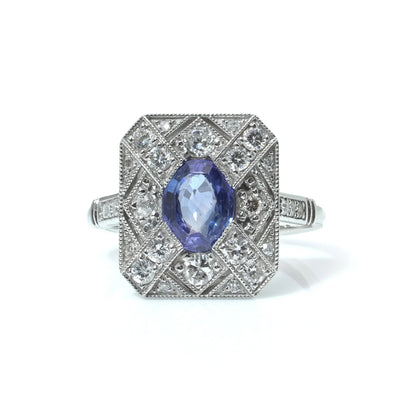 Art Deco Style Sapphire And Diamond Engagement Ring