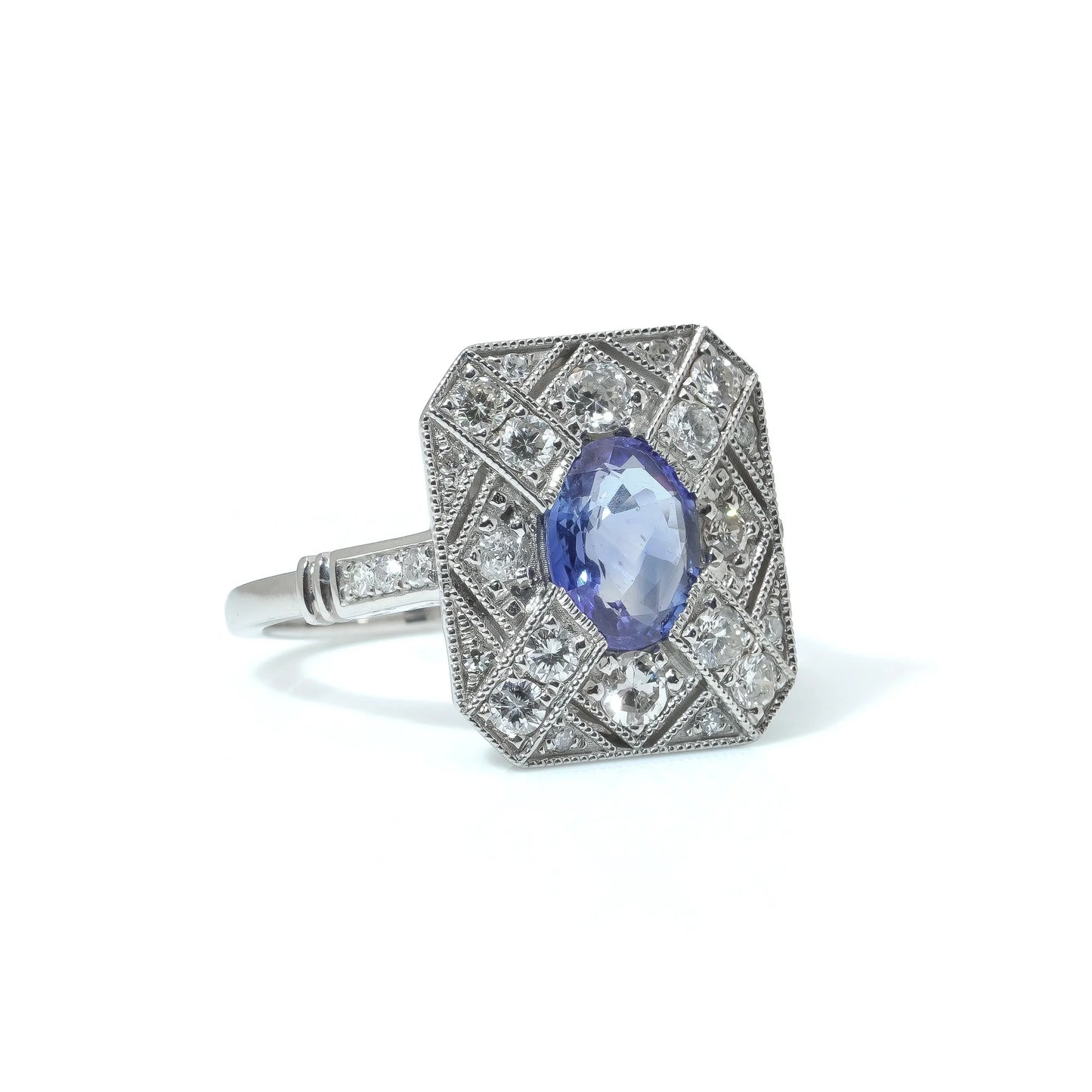Art Deco Style Sapphire And Diamond Engagement Ring