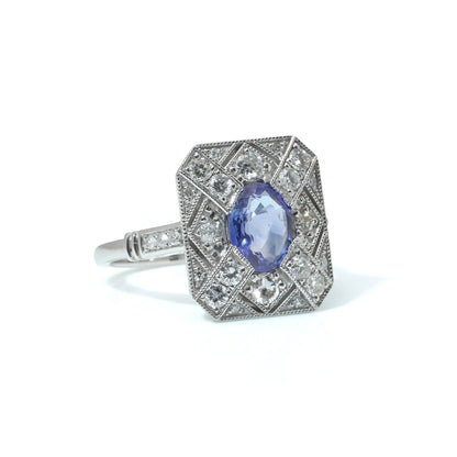 Art Deco Style Sapphire And Diamond Engagement Ring
