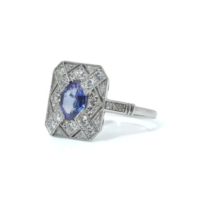 Art Deco Style Sapphire And Diamond Engagement Ring