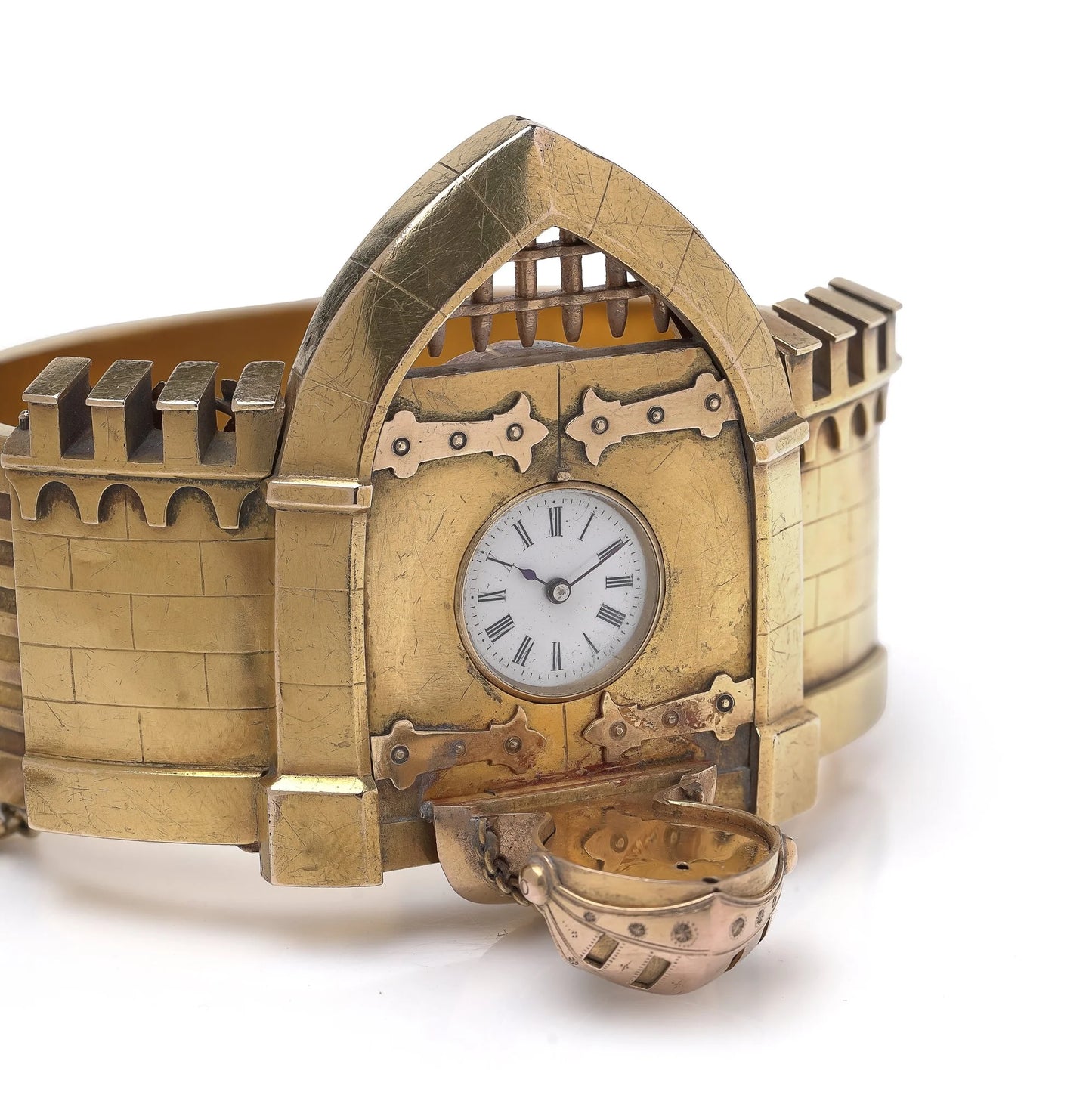Antique 21KT Gold Novelty Castle Watch Bangle