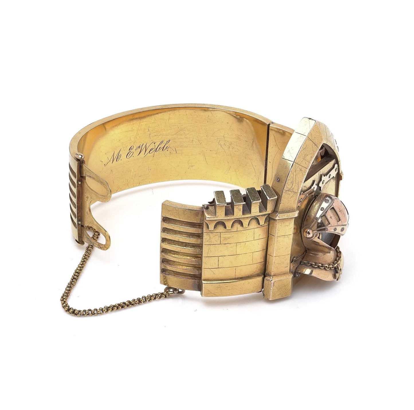 Antique 21KT Gold Novelty Castle Watch Bangle