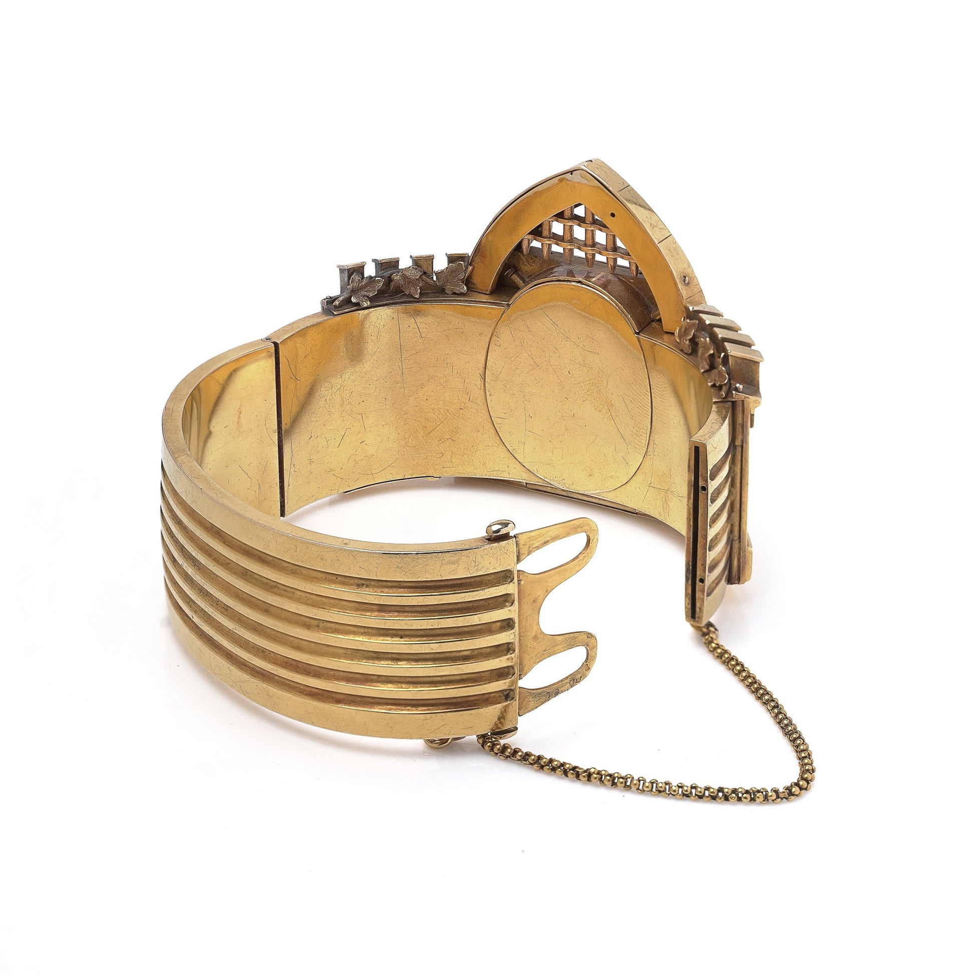 Antique 21KT Gold Novelty Castle Watch Bangle
