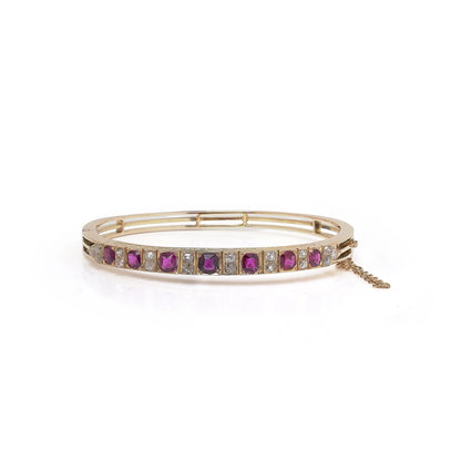 Victorian 18KT Gold Ruby and Diamond Bangle