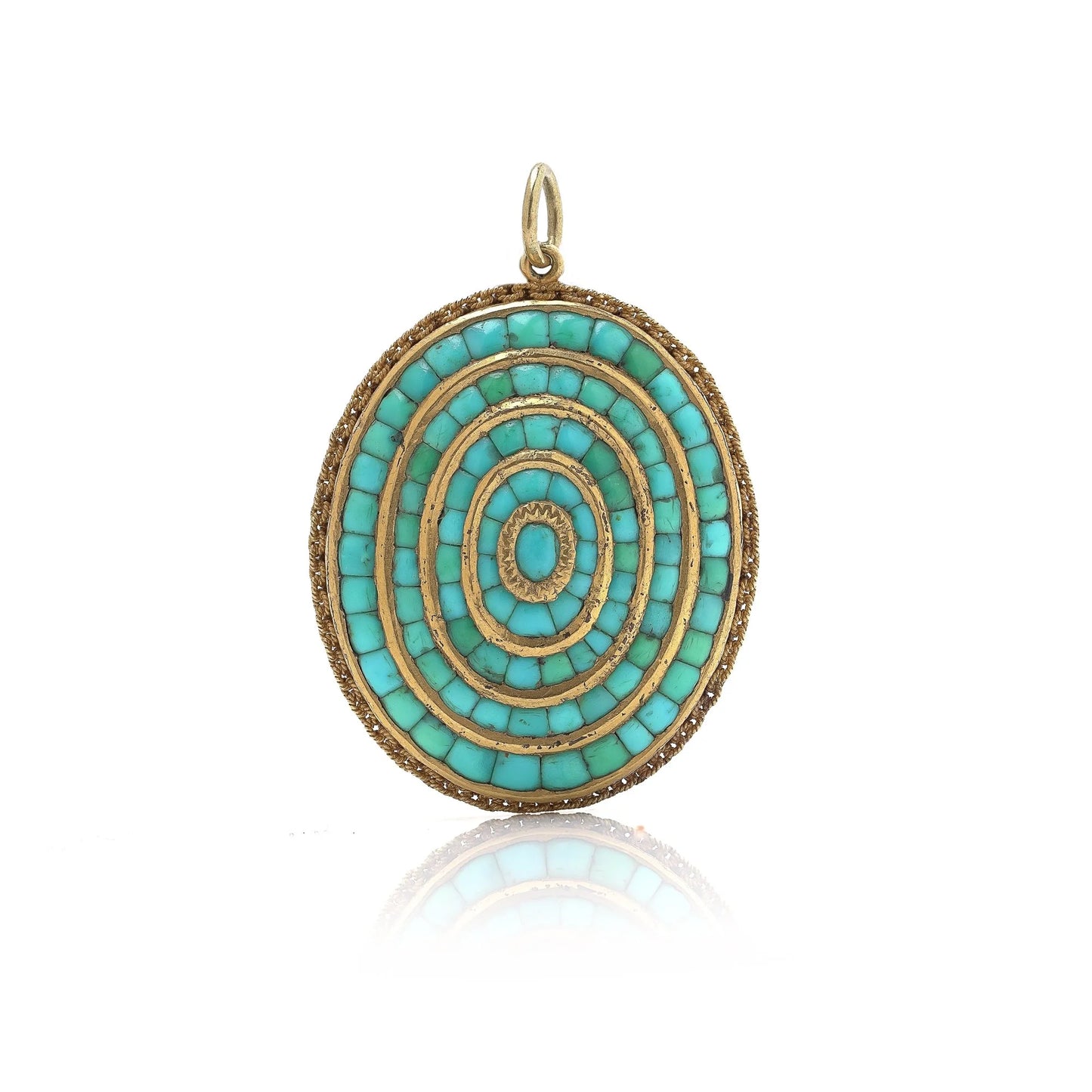 Victorian 18 Carat Yellow Gold Turquoise Oval Pendant, Circa 1880