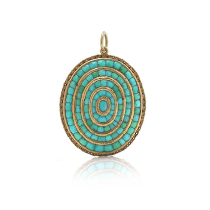 Victorian 18 Carat Yellow Gold Turquoise Oval Pendant, Circa 1880
