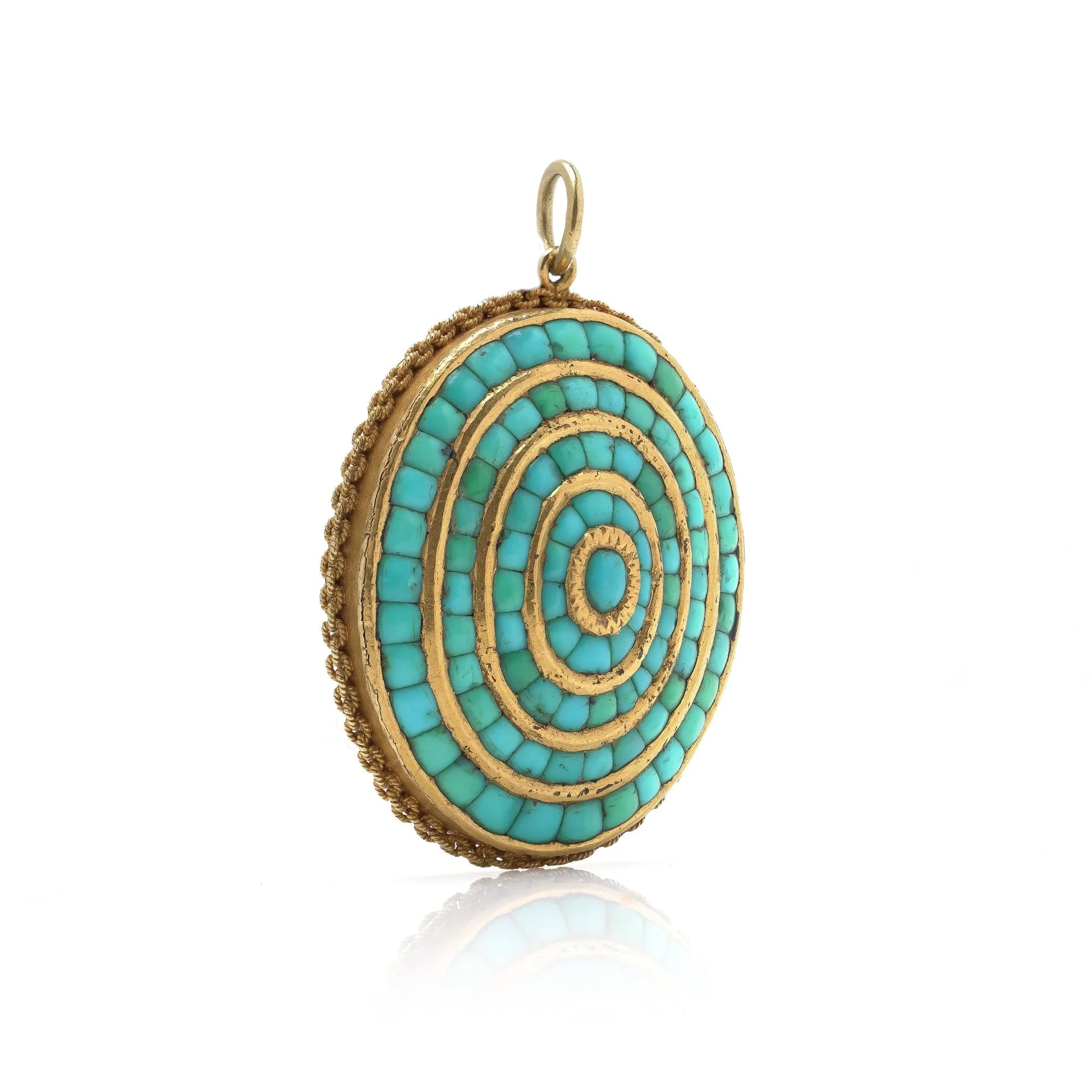 Victorian 18 Carat Yellow Gold Turquoise Oval Pendant, Circa 1880