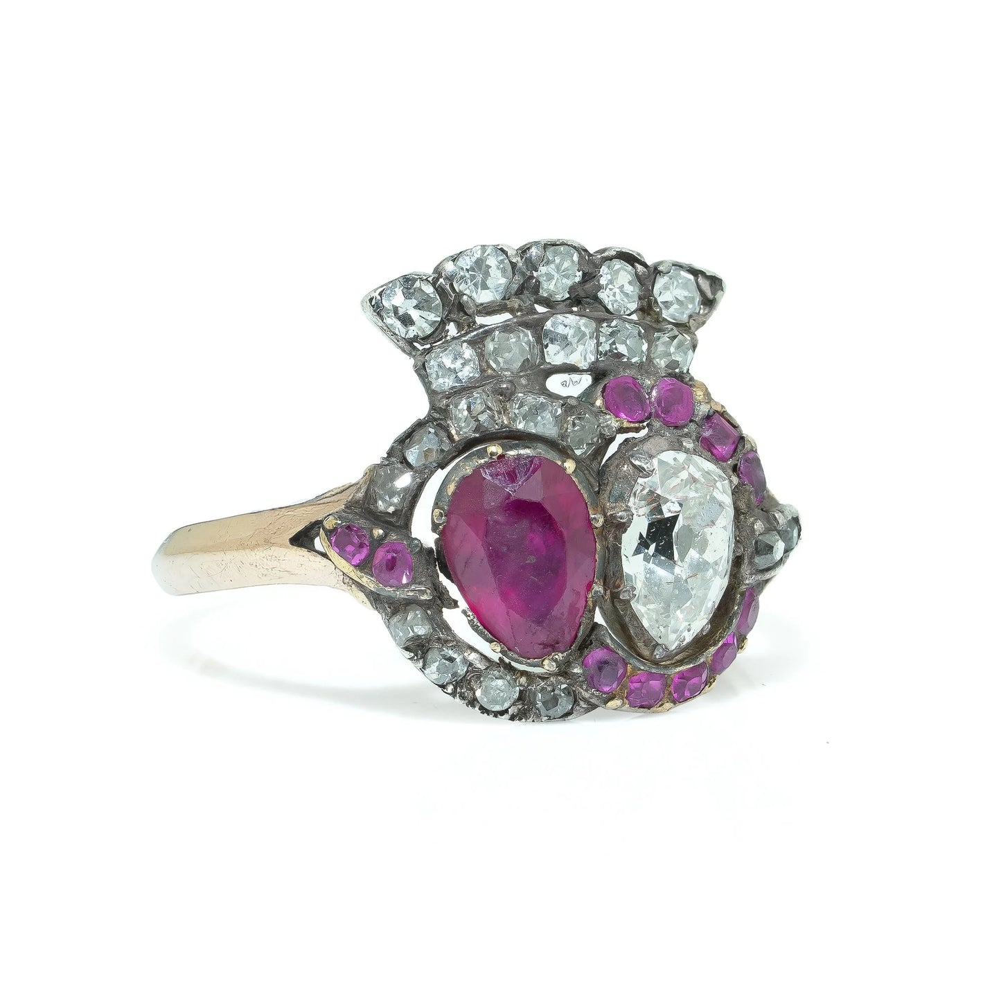 Georgian Gold Natural Ruby and Diamond Cluster Ring
