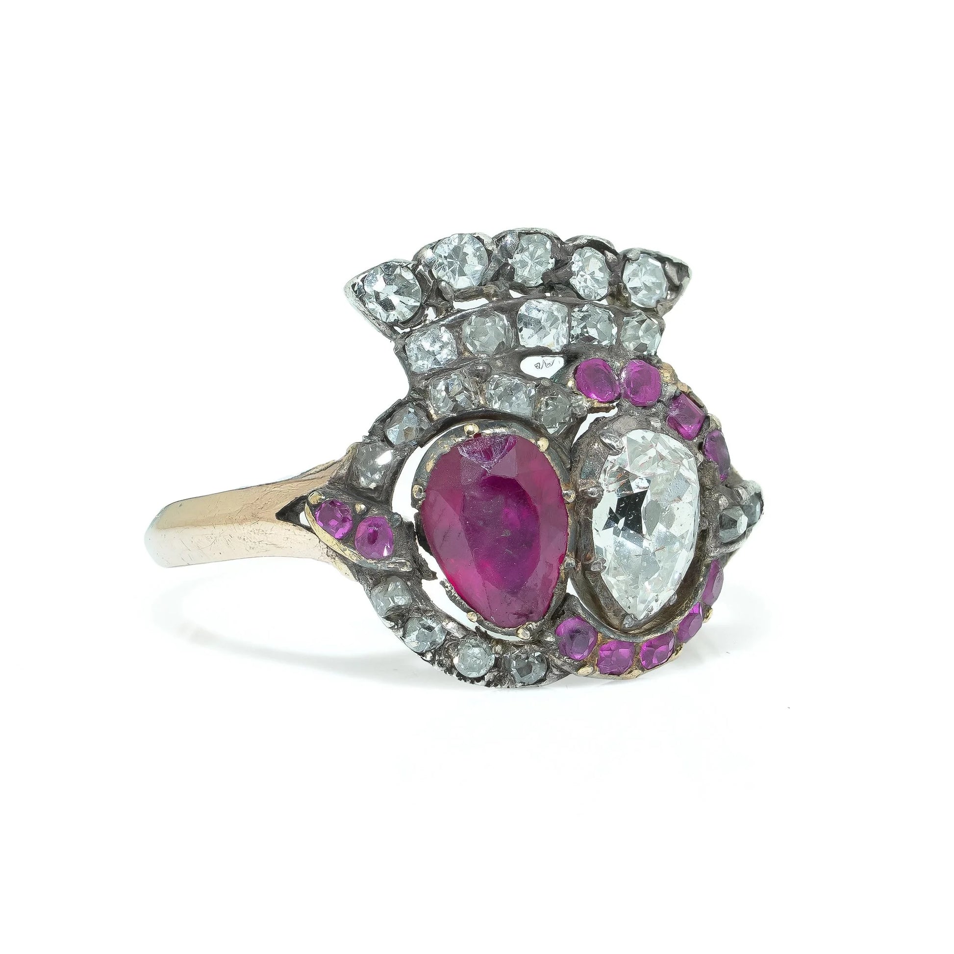 Georgian Gold Natural Ruby and Diamond Cluster Ring