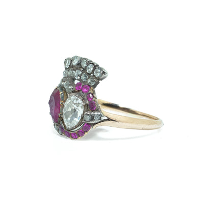 Georgian Gold Natural Ruby and Diamond Cluster Ring