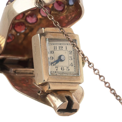 Vintage 9KT Gold Garnet-Set Snake Bracelet Watch, Circa 1950s