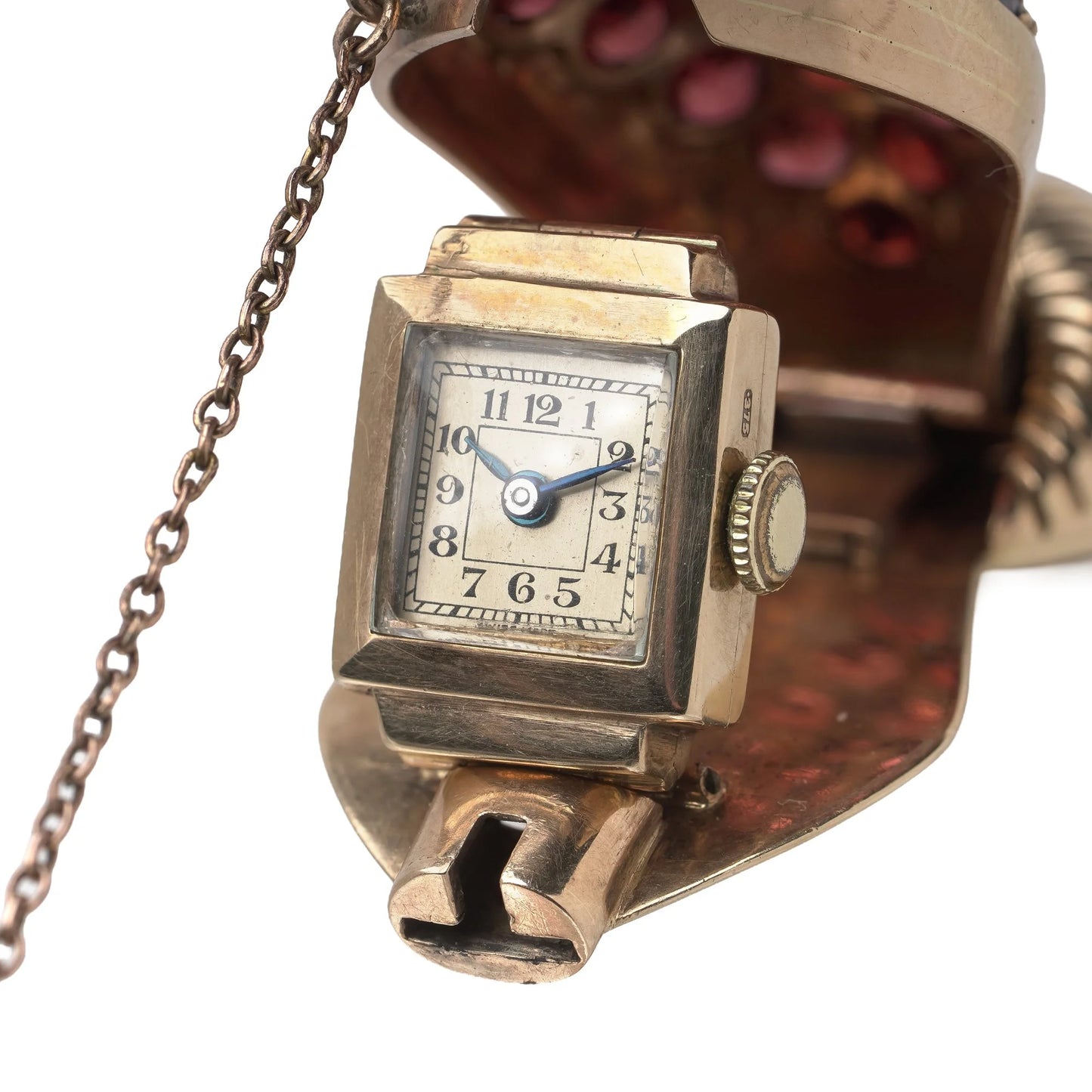 Vintage 9KT Gold Garnet-Set Snake Bracelet Watch, Circa 1950s