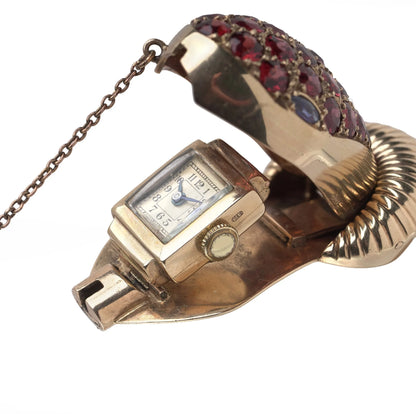 Vintage 9KT Gold Garnet-Set Snake Bracelet Watch, Circa 1950s