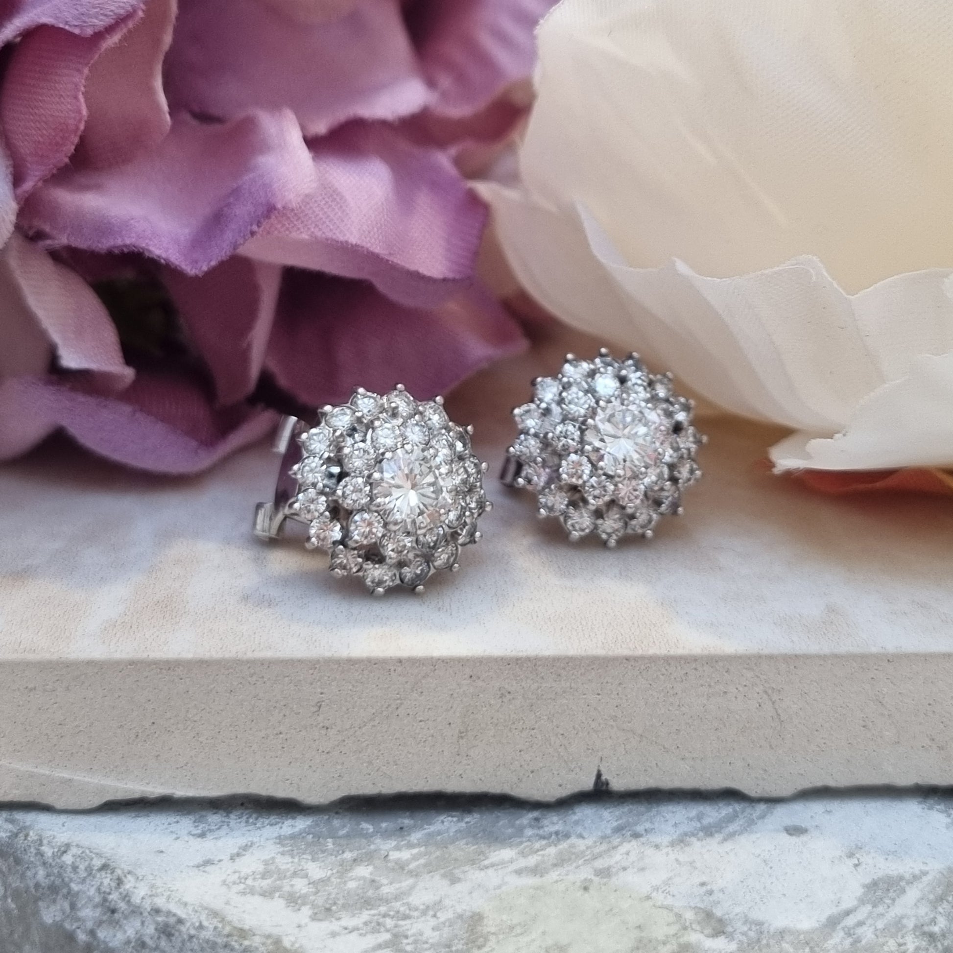 Vintage 2ct Diamond Cluster Stud Earrings