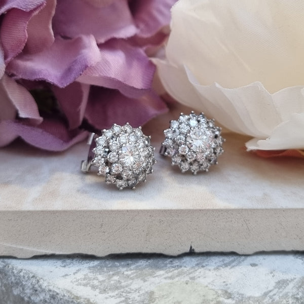 Vintage 2ct Diamond Cluster Stud Earrings