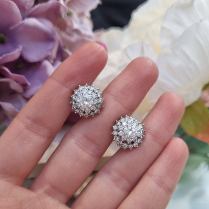 Vintage 2ct Diamond Cluster Stud Earrings