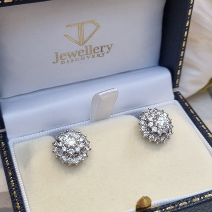 Vintage 2ct Diamond Cluster Stud Earrings