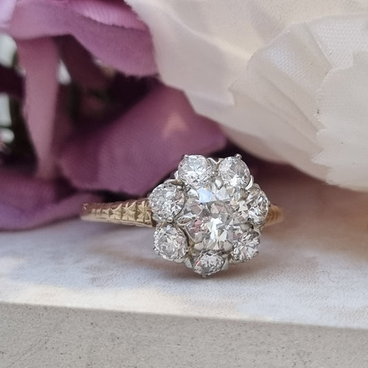Antique Edwardian Diamond Cluster Engagement Ring, 1.80cts
