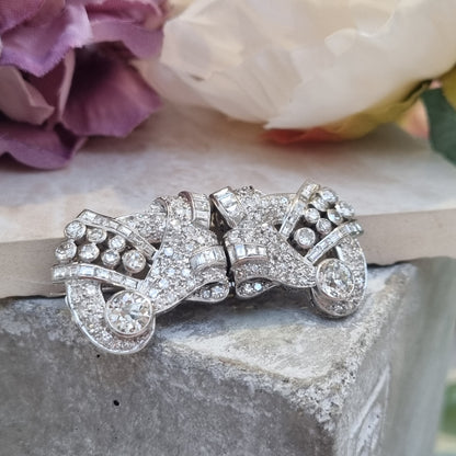 Art Deco Old Cut Diamond Double Clip Brooch