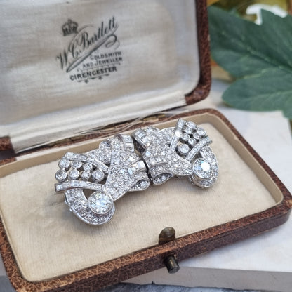 Art Deco Old Cut Diamond Double Clip Brooch