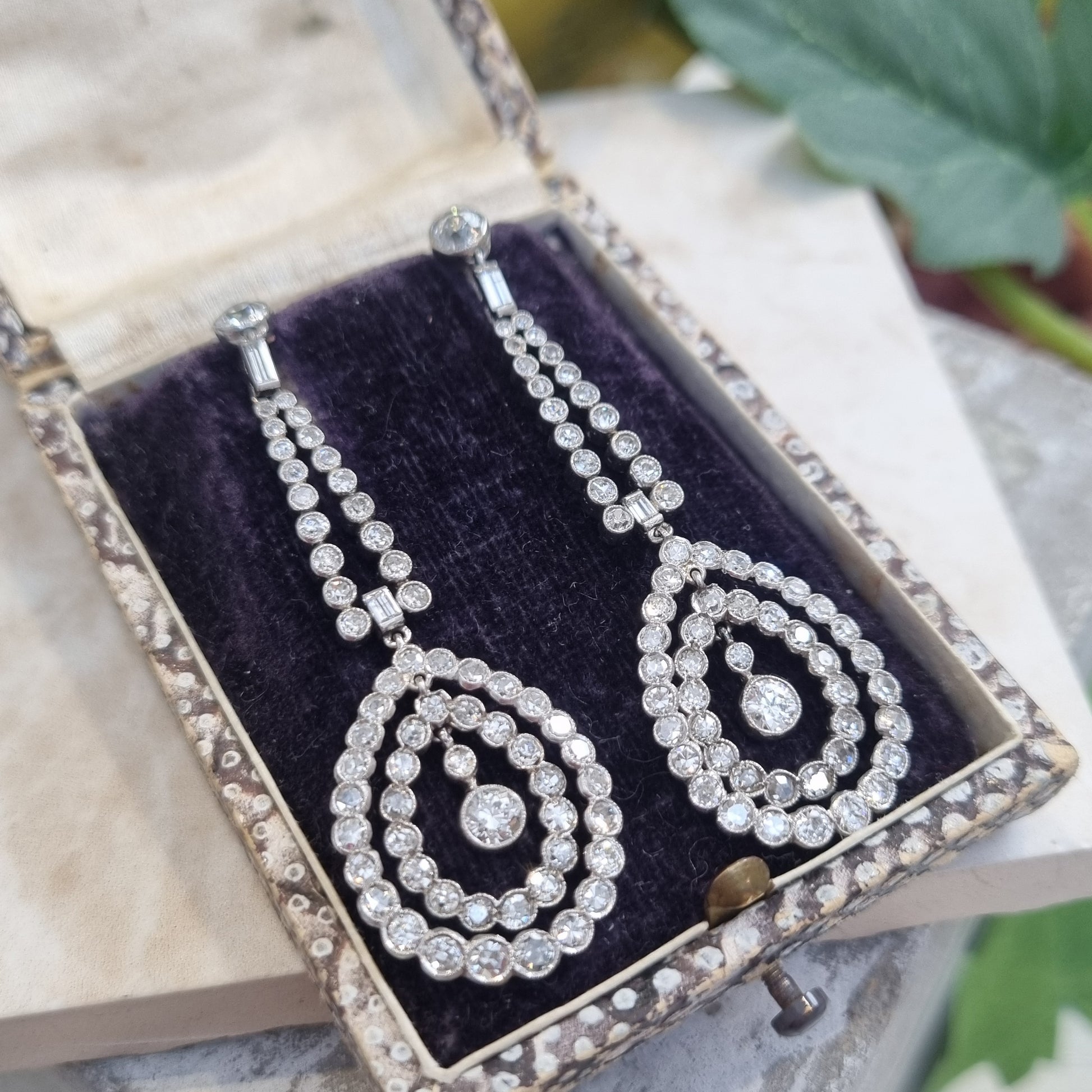 Antique Belle Epoque Old Cut Diamond Cluster Drop Earrings