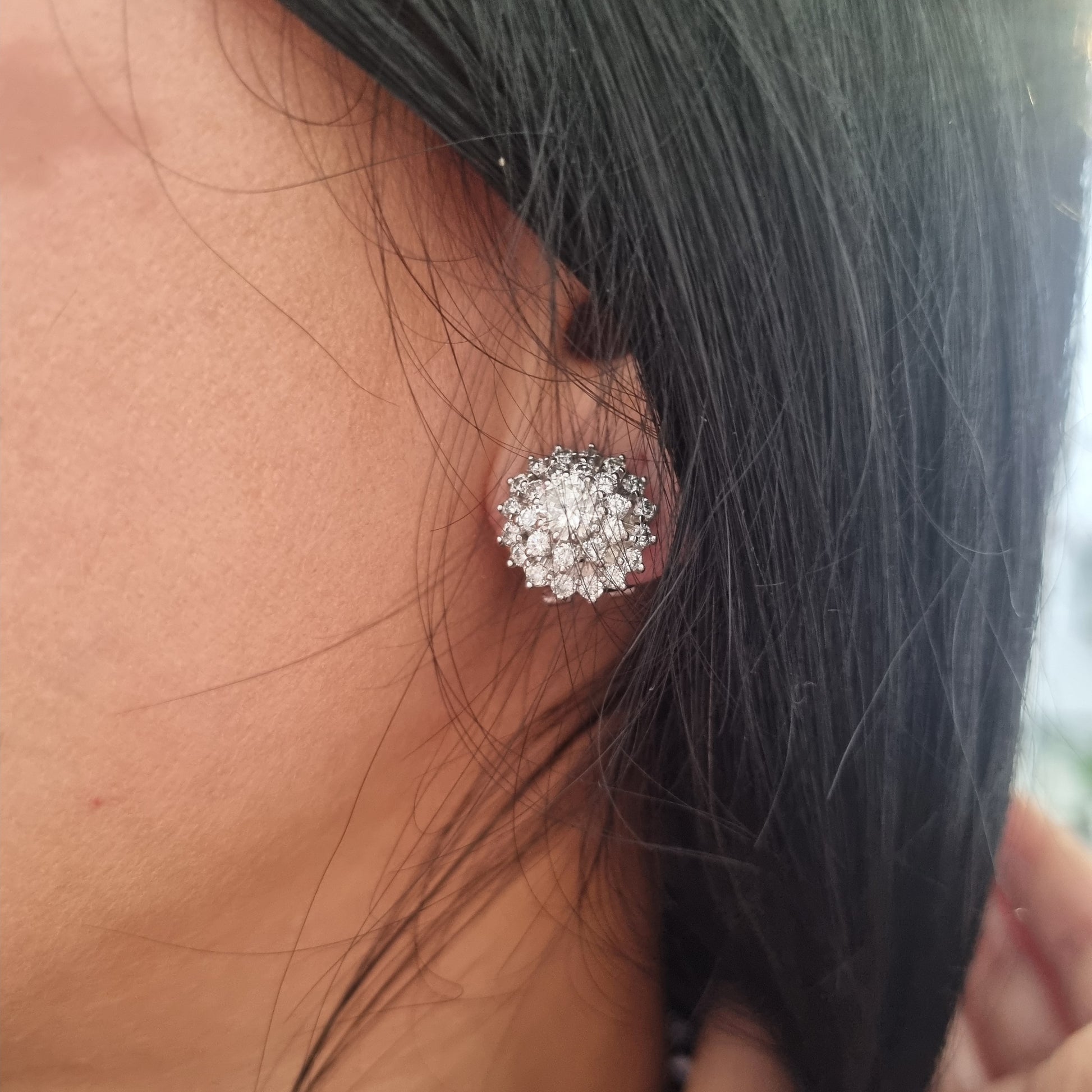 Vintage 2ct Diamond Cluster Stud Earrings