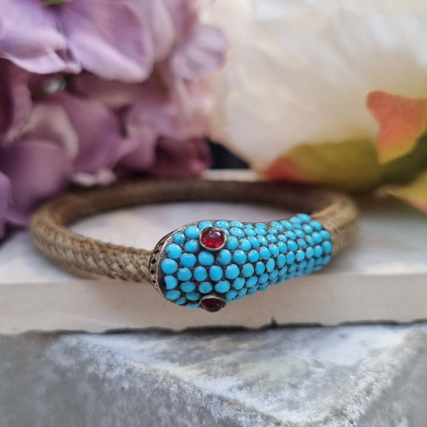 Georgian Antique Turquoise Set Woven Snake Bracelet