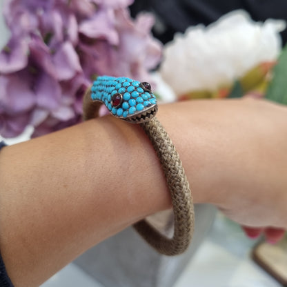 Georgian Antique Turquoise Set Woven Snake Bracelet