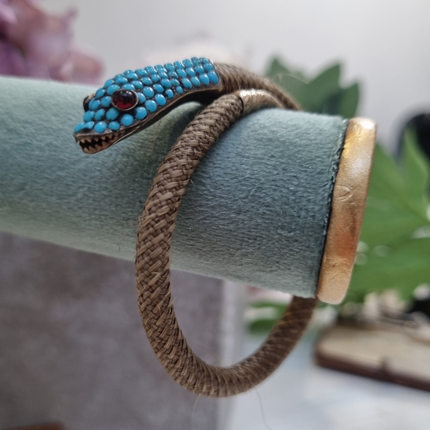 Georgian Antique Turquoise Set Woven Snake Bracelet