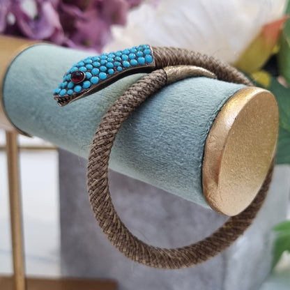Georgian Antique Turquoise Set Woven Snake Bracelet