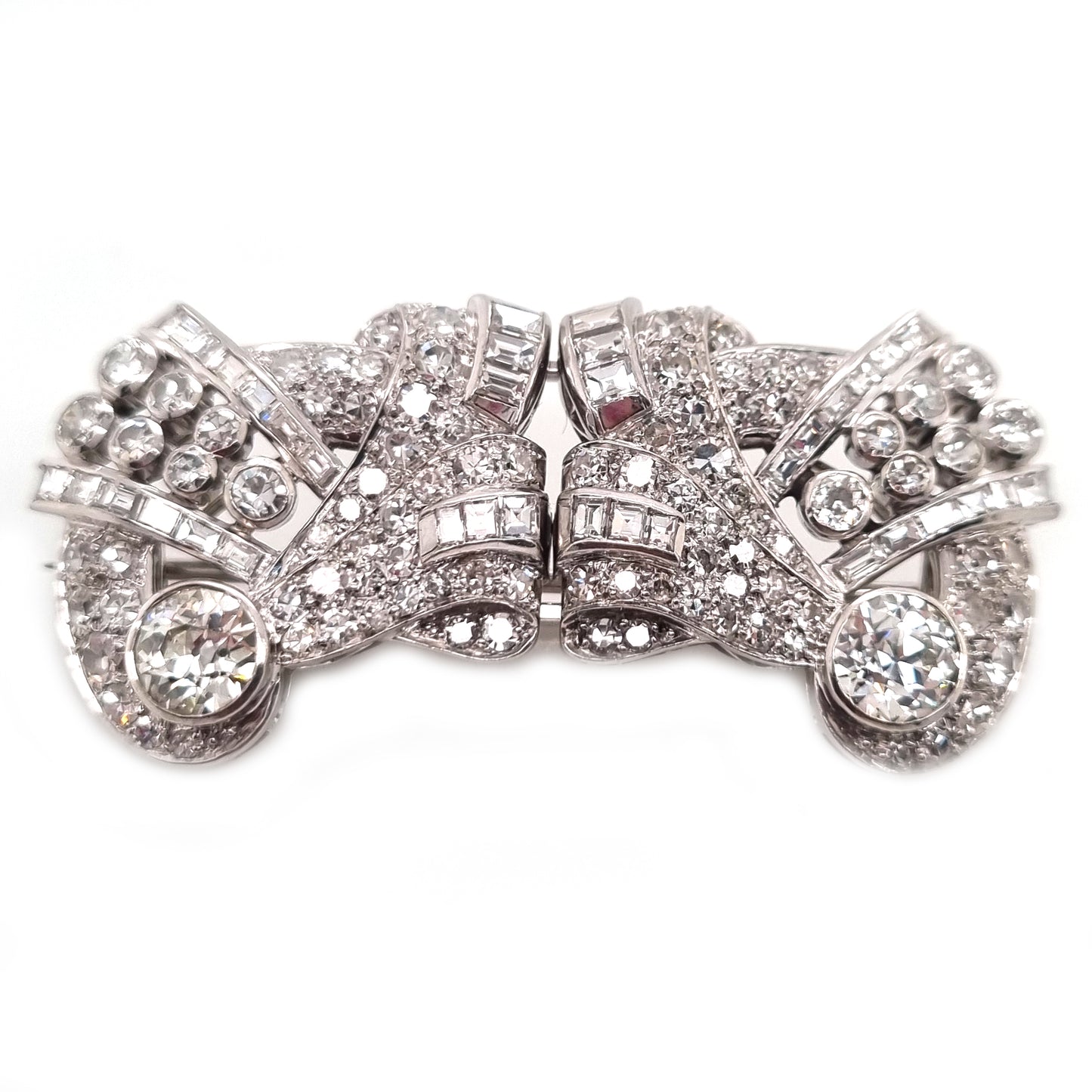 Art Deco Old Cut Diamond Double Clip Brooch