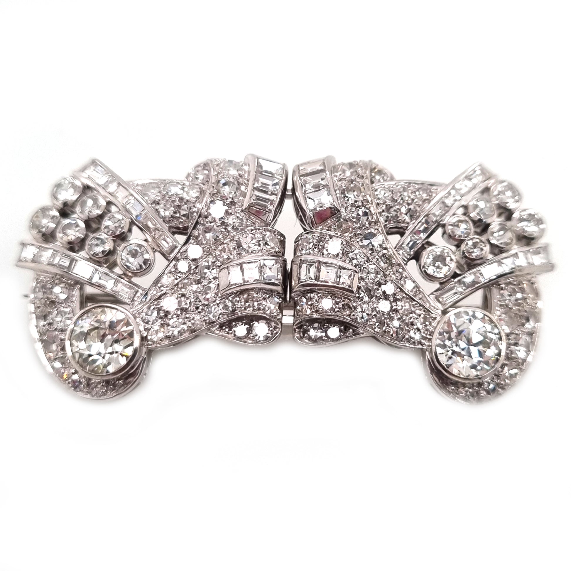 Art Deco Old Cut Diamond Double Clip Brooch