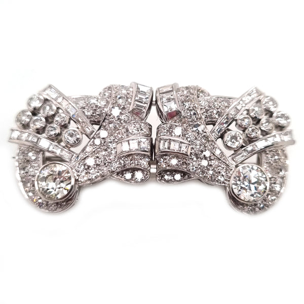 Art Deco Old Cut Diamond Double Clip Brooch
