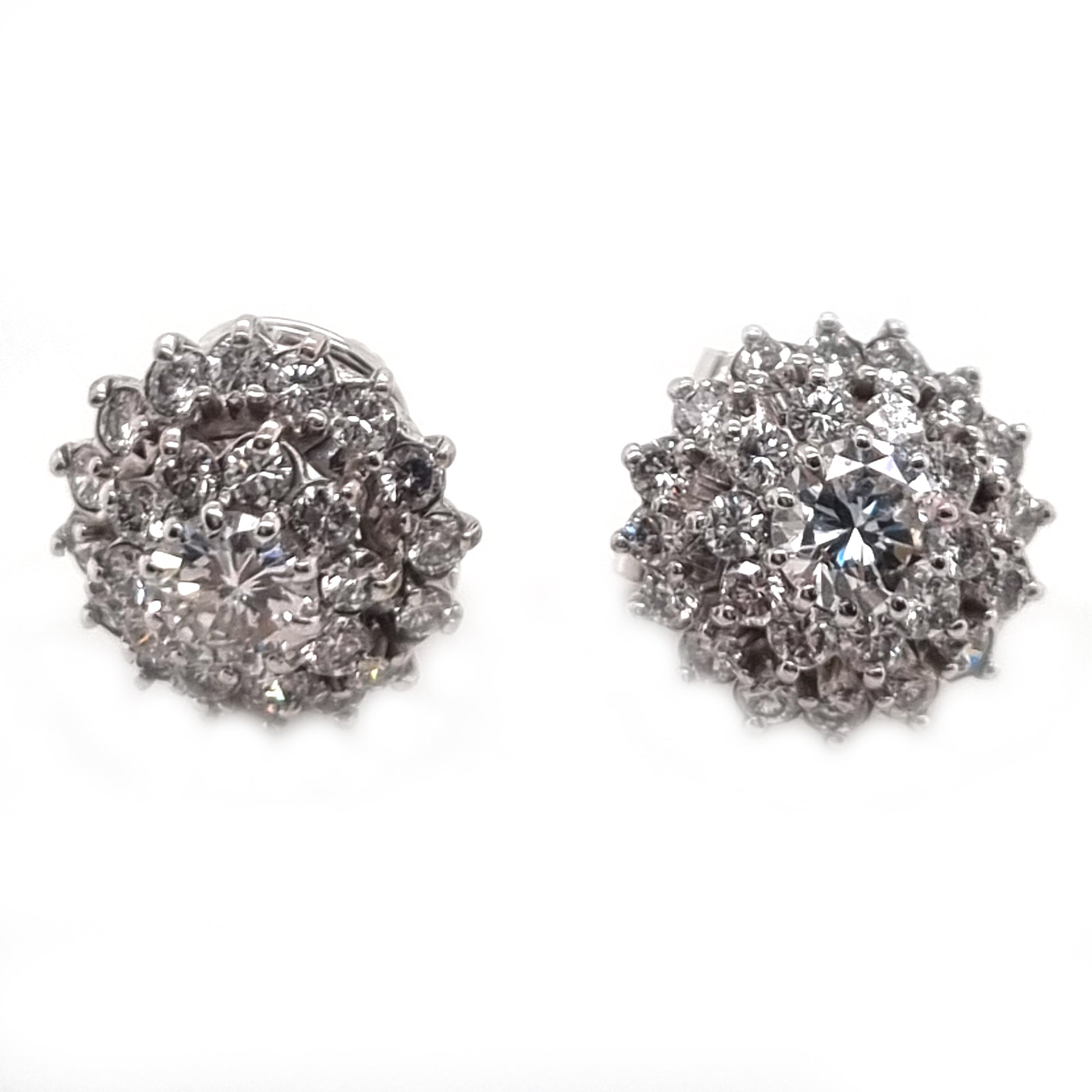 Vintage 2ct Diamond Cluster Stud Earrings